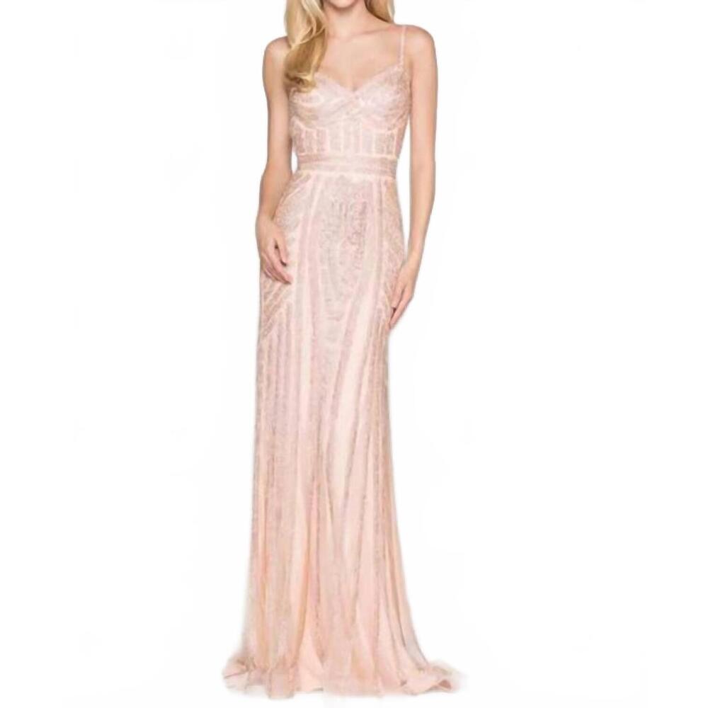 NEW GLOW ON 5TH embellished maxi prom ballroom gown dress in pink